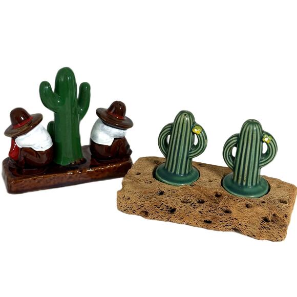 Vintage 2 Sets Salt & Pepper Shakers Arizona Saguaro Cactus RedWare Siesta - Picture 2 of 11